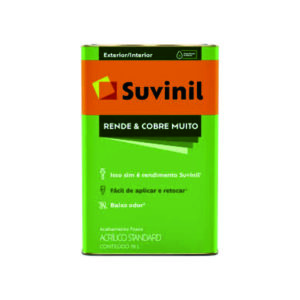 Tinta acrílica Suvinil Branco Neve Rende e Cobre Muito 18 litros para paredes internas e externas.