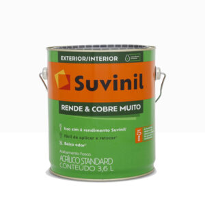 Tinta acrílica Suvinil Branco Neve Rende Muito 3,6 litros para paredes internas e externas.